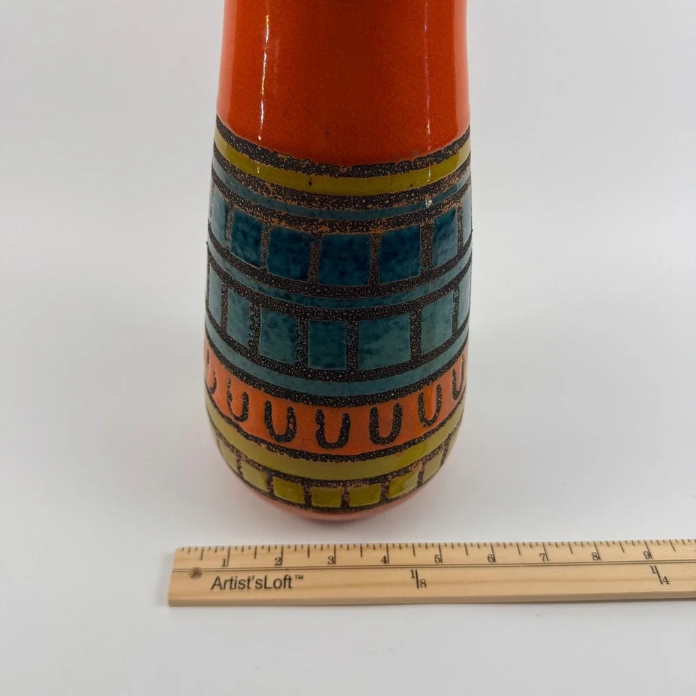 Global Views Italian Pottery Vase Orange Geometric Art Pottery 16 Inch